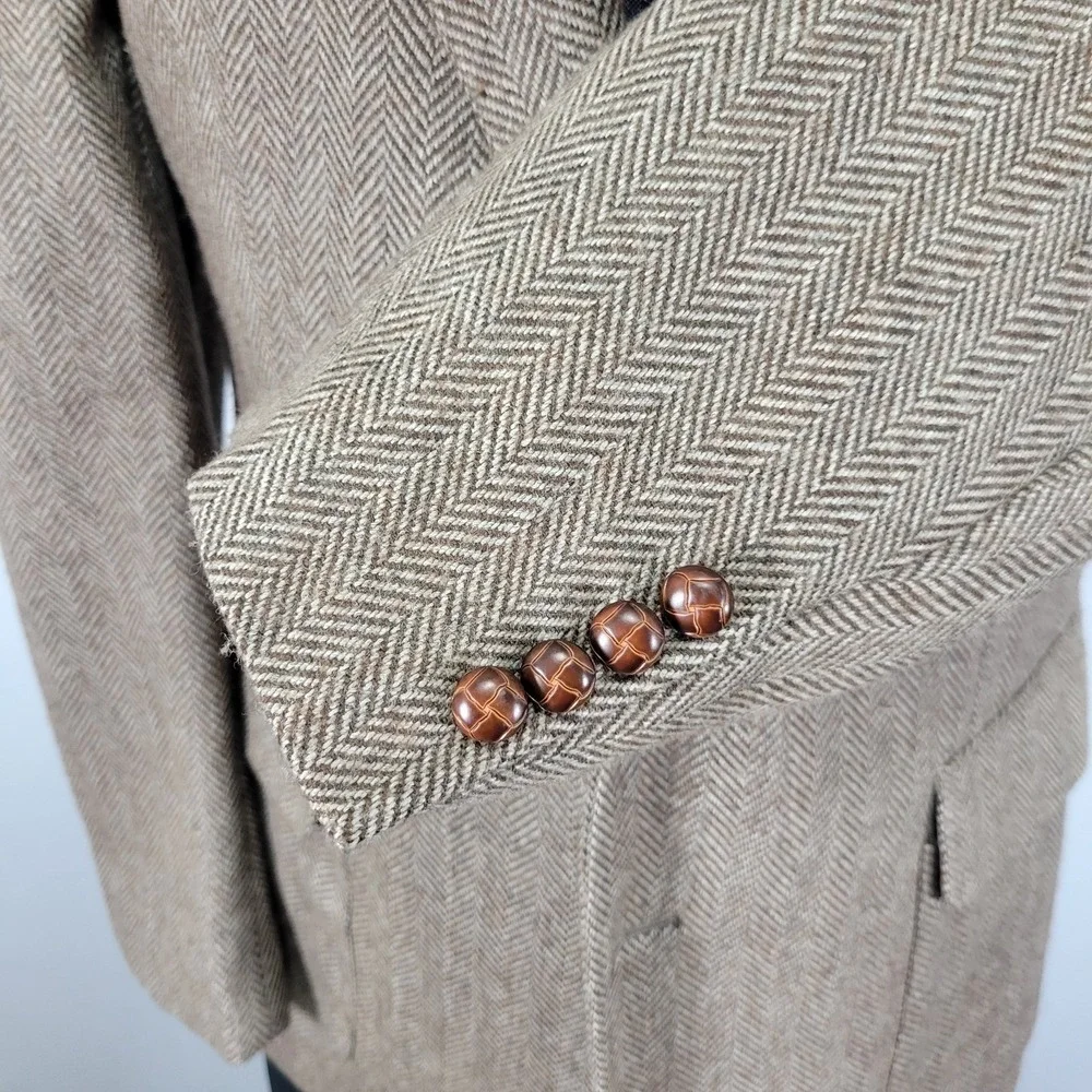 Joe Namath Men's Tweed Sport‎ Coat Blazer Brown Herringbone Polyester Wool 42S